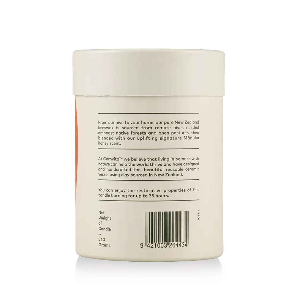 Mānuka Honey Scented Beeswax Candle box back