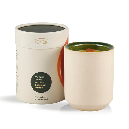 Mānuka Honey Scented Beeswax Candle box and candle