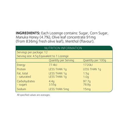 Lozenges - Olive Leaf Extract with Mānuka Honey ING