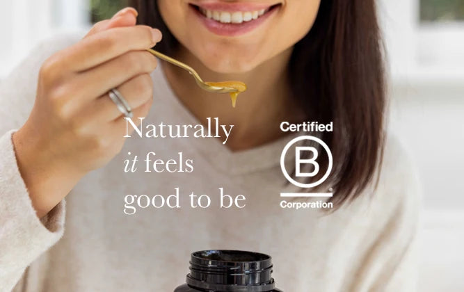 it feels good to be b corp certified with lady smiling