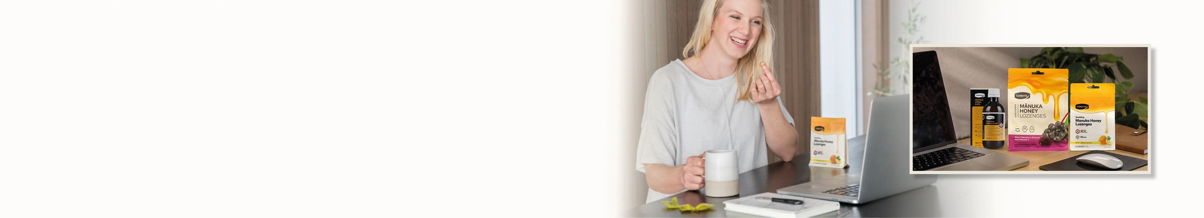 woman taking a soothing lozenge