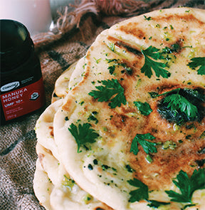 Naan Bread with Garlic, Italian Parsley and Comvita UMF™ 10+ Mānuka honey﻿